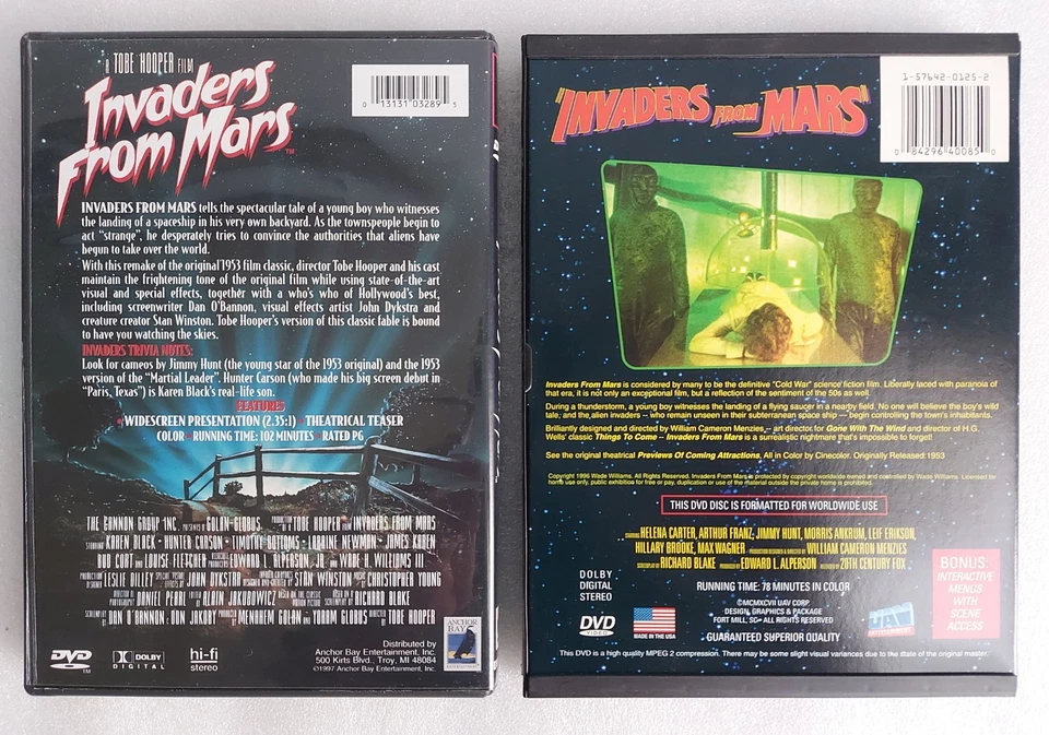 Invaders From Mars. (DVD, 1997) Anchor Bay. Two Movies, Sci-fi Film. - Image 2 of 4