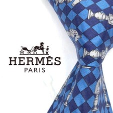 USED Tie HERMES necktie blue horse pattern fashionable Japan