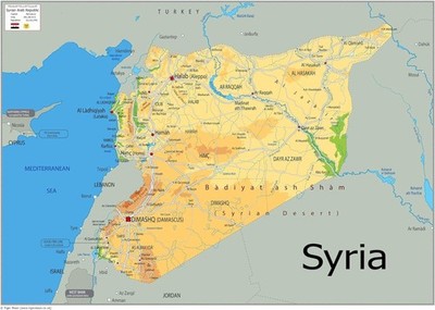 Syria Physical Map - 23.3 x 16.5 Inches - Paper Laminated