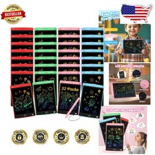 Kids LCD Writing Tablets 32 Pack - Erasable Doodle Boards, Portable Drawing P...