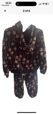 Nordstrom Collection Girl s Size 6 Black Gold Peace Sign ZipUp Hoodie Pants Set