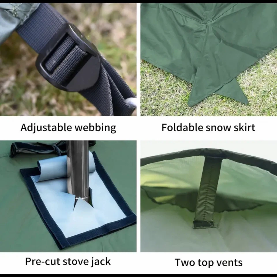 Waldmate Tienda Caliente 4 Temporadas con Estufa Jack Falda para Nieve 6.9 ft Habitación de Pie Verde Foto 4 de 4