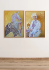 Beautiful Equestrian Horse and Jockey Surrealist Impressionism Painting Set 