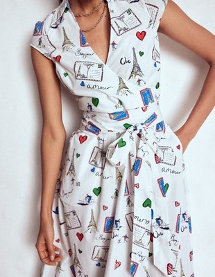 BODEN Neu mit Etikett Julia Baumwoll Wickelkleid - Postkarte aus Paris - UK 18 R