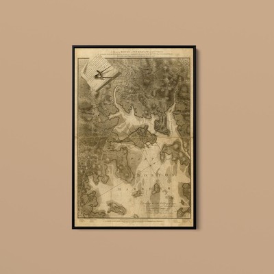 Vintage Maps - Boston Massachusetts - Art Print on Paper or Canvas