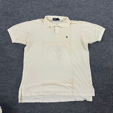 Polo Ralph Lauren Polo Mens Size L Cream Cotton Pique USA Made Vintage Stained