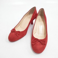 CHRISTIAN LOUBOUTIN Pumps Heel Sandal Red Suede Ribbon EU:35 Shoes