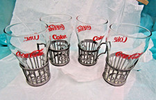 4 Vtg Coca Cola Metal Cup Holders With Coca Cola Glasses