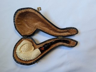 Vintage Turkish Meerschaum Pipe Eagle Claw & Egg Design Hand Carved With Case