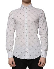Dolce & Gabbana White Printed Cotton Slim Fit Men Dress Men's Shirt Authentic