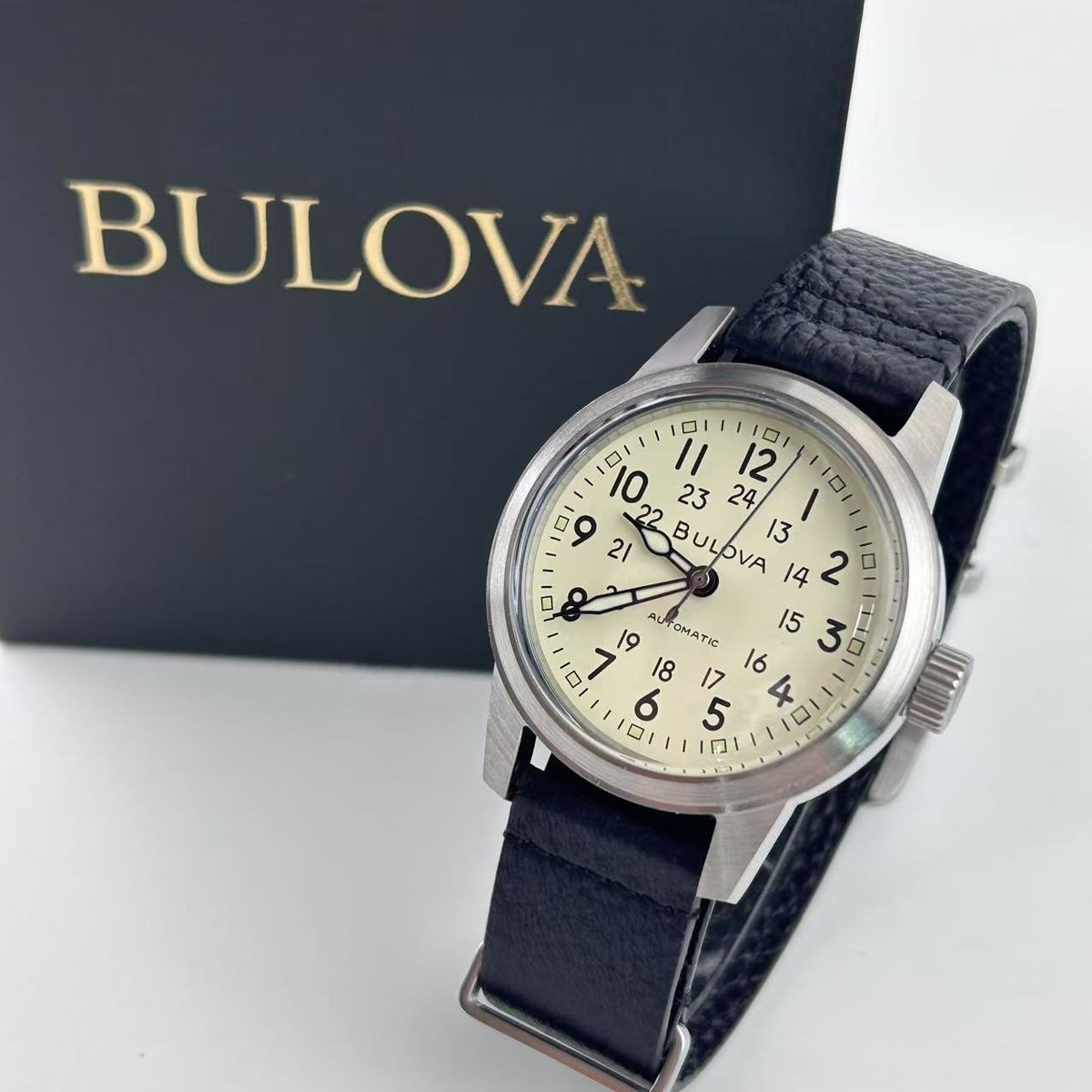 Bulova 96A246 Men's Classic Hack Watch Ivory Dial Automatic Black