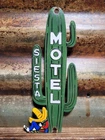 VINTAGE SIESTA MOTEL PORCELAIN SIGN OLD CALIFORNIA MEXICO HOTEL CACTUS SOMBRERO