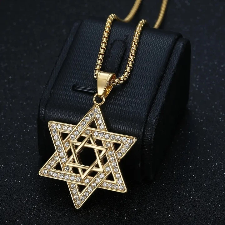 COOLSTEELANDBEYOND Collana Uomo Donna Con Ciondolo Scheletro, Stella Di David E Malocchio - Acciaio Inossidabile, Catena 75 Cm, Finitura Lucida E Blackened, Argento/Oro