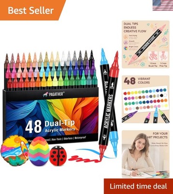 48 Colors Acrylic Paint Markers, Dual Tip with Fine Tip and Brush Tip Pens fo...