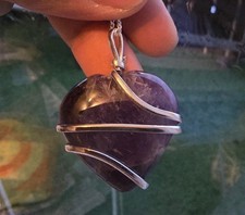 Natural Amethyst Heart Silver Wire Wrapped Pendant Necklace Handmade Jewellery 