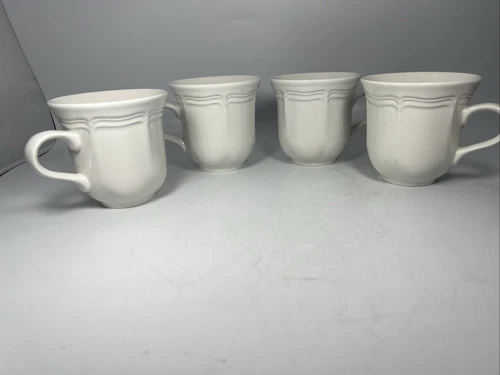 Set of 4 VTG Mikasa French Countryside Coffee Cups White Wavy Edge F9000 Japan