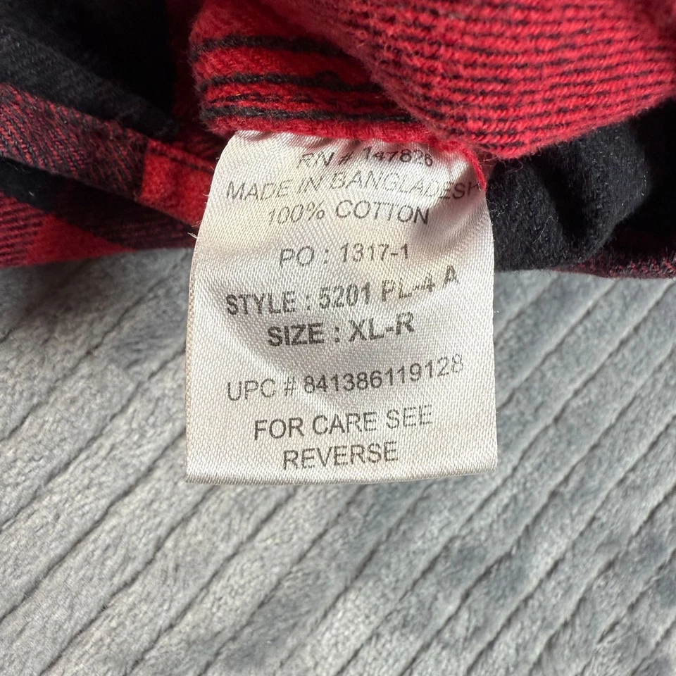 Camisa de franela Five Brother roja negra a cuadros de búfalo XL para hombre perla a presión peso pesado Foto 3 de 4