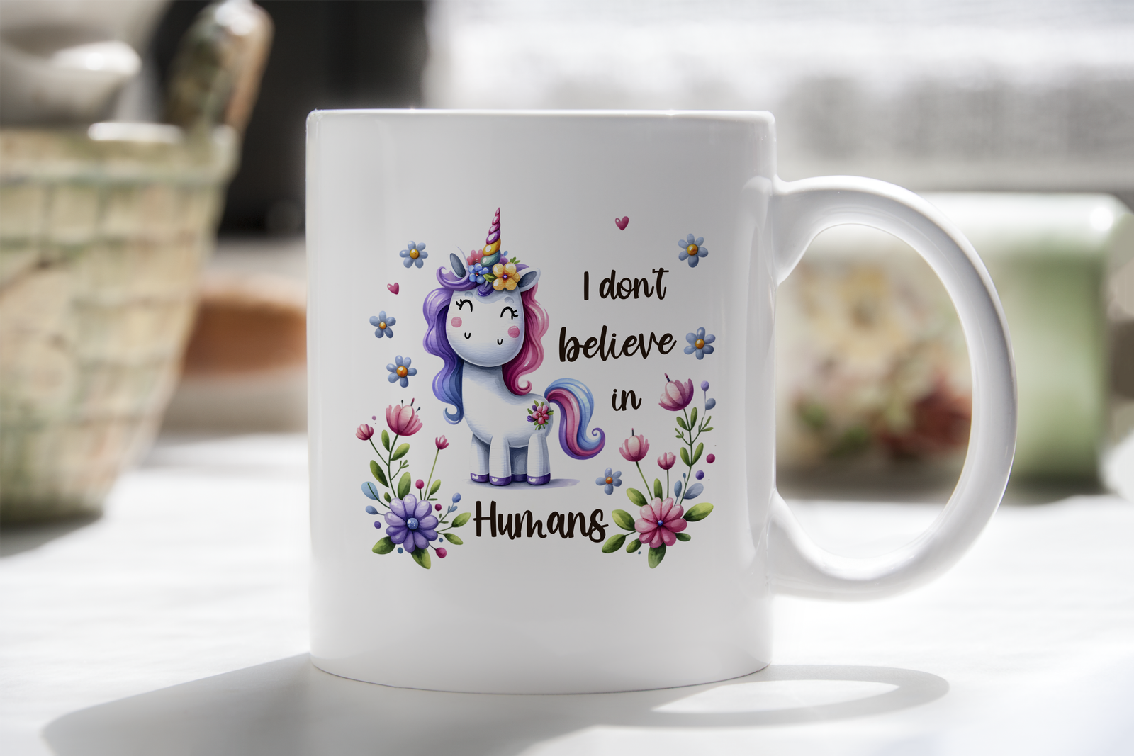 Unicorn Novelty Mug I don't believe in humans Coffee Cup