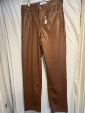 Old Navy Size 4 Tall High Waisted OG Loose Faux Leather Pants Brown NWT