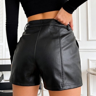 Damen Shorts Wetlook Kurze Hose Glänzend Ledershorts Hohe Taille Dance Hotpants