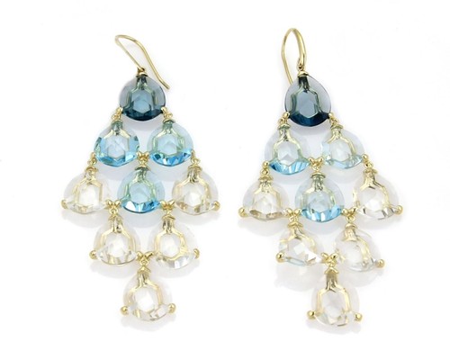 Ippolita Gemma Cascade London Blue Topaz Clear Quartz 18k Yellow Gold Chandelier