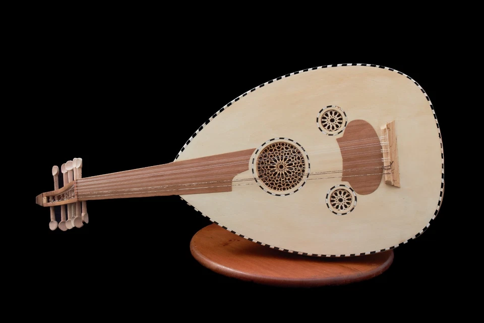 Instrumento musical de madera grande árabe vintage Al Oud islámico hecho a mano Foto 3 de 4