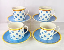 VTG Villeroy Boch Twist Anna Blue Dots Porcelain Breakfast Cups Saucers Germany