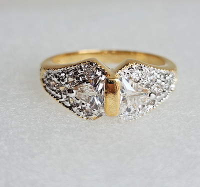 Size 7 Gold Tone CZ Ring Two Tone Triangle Stone