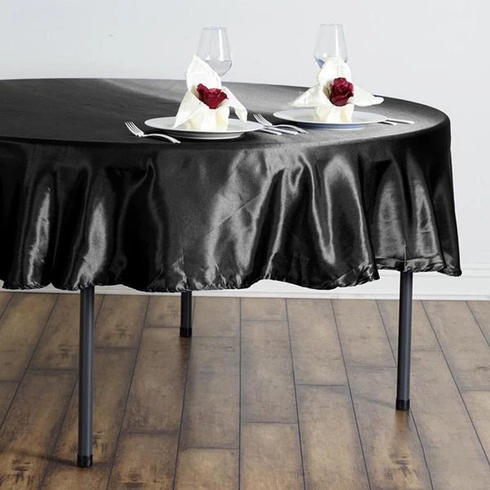 Black 90" ROUND Satin TABLECLOTH Wedding Party Home Kitchen Tabletop Linens Home - Image 3 of 4