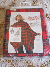 60's Mod FRINGED PONCHO by LoomTex Red Tartan MacGregor 50 x 60 Size S SEALED