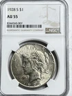 1928-S Peace Dollar $1 NGC AU55 Key Date Better Date No Reserve