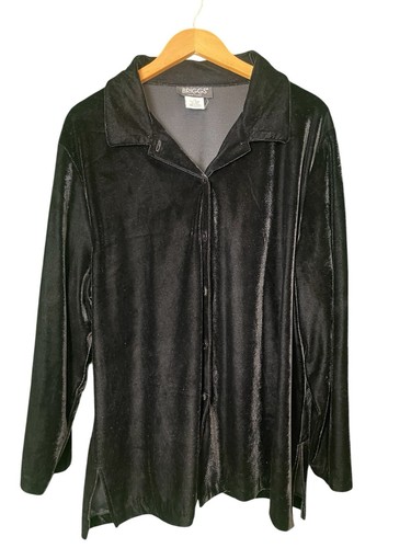 Vintage Briggs Black Velvet Button Down Top Tunic Style Women 3X Relaxed Fit 90s - Picture 6 of 9