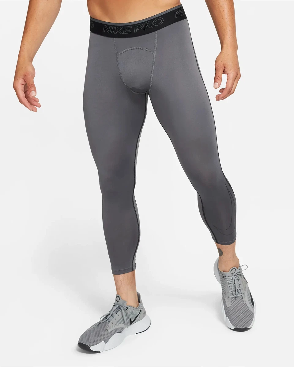 $32 NEW Men's Nike Pro Dri-FIT 3/4 Training Tights Grey/Black DD1919-068  SMALL