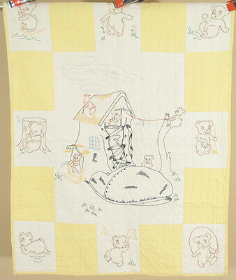 Vintage 30's "Old Woman Who Lived in achats a Shoe" Nursery Rhyme Antique Crib Quilt!