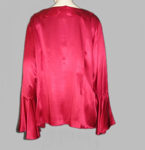 ICE~XTREME BOHO~SHINY LIQUID SATIN SILK BLOUSE Size 3X~HUGE FLOUNCED BELL SLEEVE - Picture 9 of 14