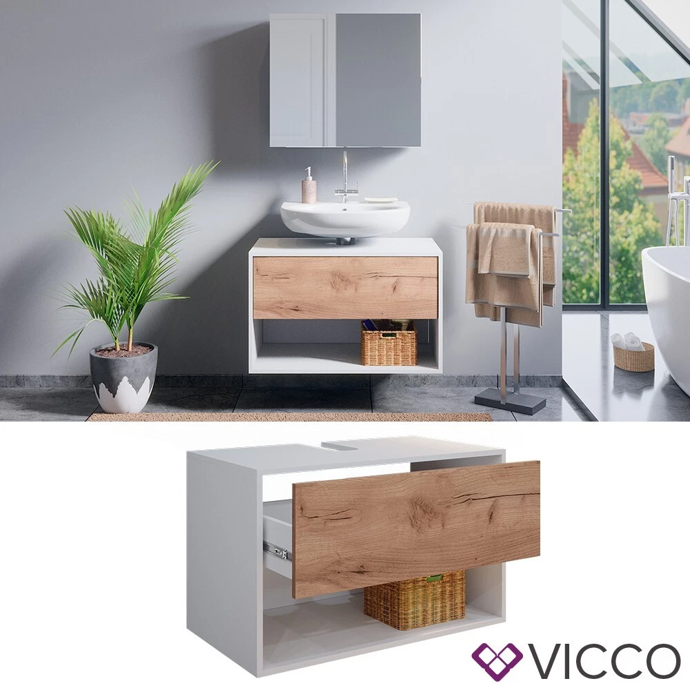 Washbasin floor cabinet basin cabinet bathroom storage Kate oak white Vicco