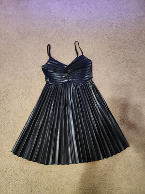 leather pleated mini dress Belted Faux Leather Sleeveless Pleated Mini Dress