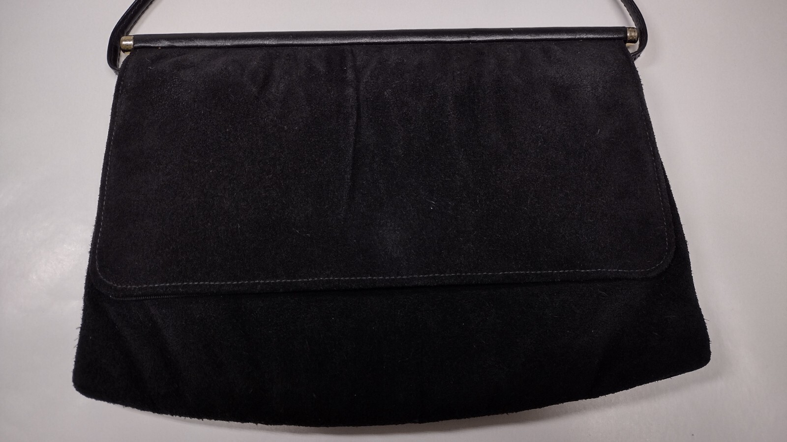 Black Suede Crossover Shoulder Bag Leather 1970's… - image 10