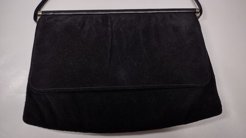 Vintage Black Leather Shoulder Bag Disco Style Purse Suede Crossbody Long Strap - Picture 10 of 12