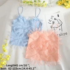 Women Girl Lace Floral Strappy Vest Camisole Sleeveless Shirts Stretch Mesh