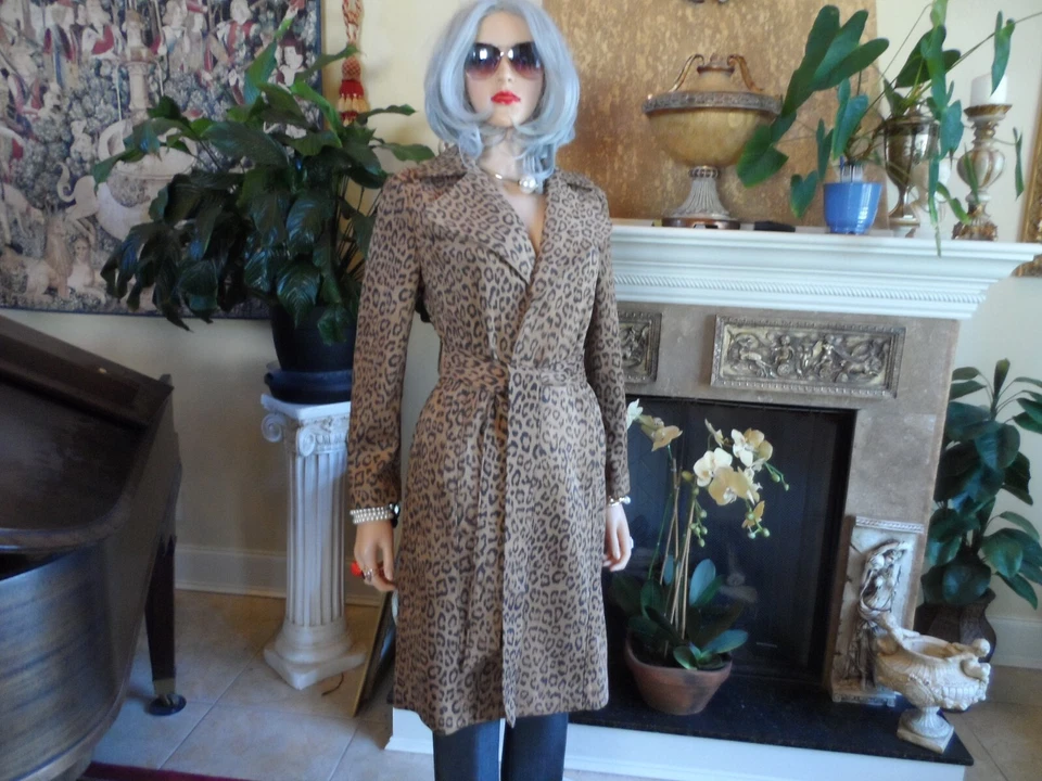 Nueva gabardina Chico's marrón/beige imitación gamuza estampado leopardo talla 0P Foto 2 de 4