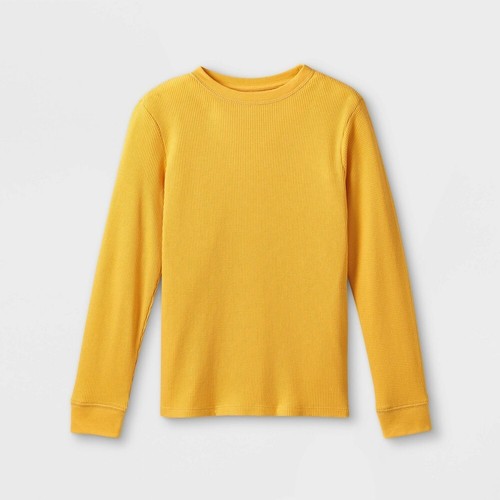 Cat & Jack Boy's Thermal Long Sleeve Mustard Yellow T-Shirt, Size XL (16) Husky - Picture 3 of 3
