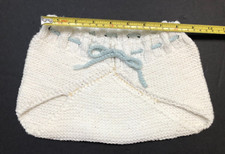 1940's Vintage Handmade Knit Baby white short pants with Blue draw string