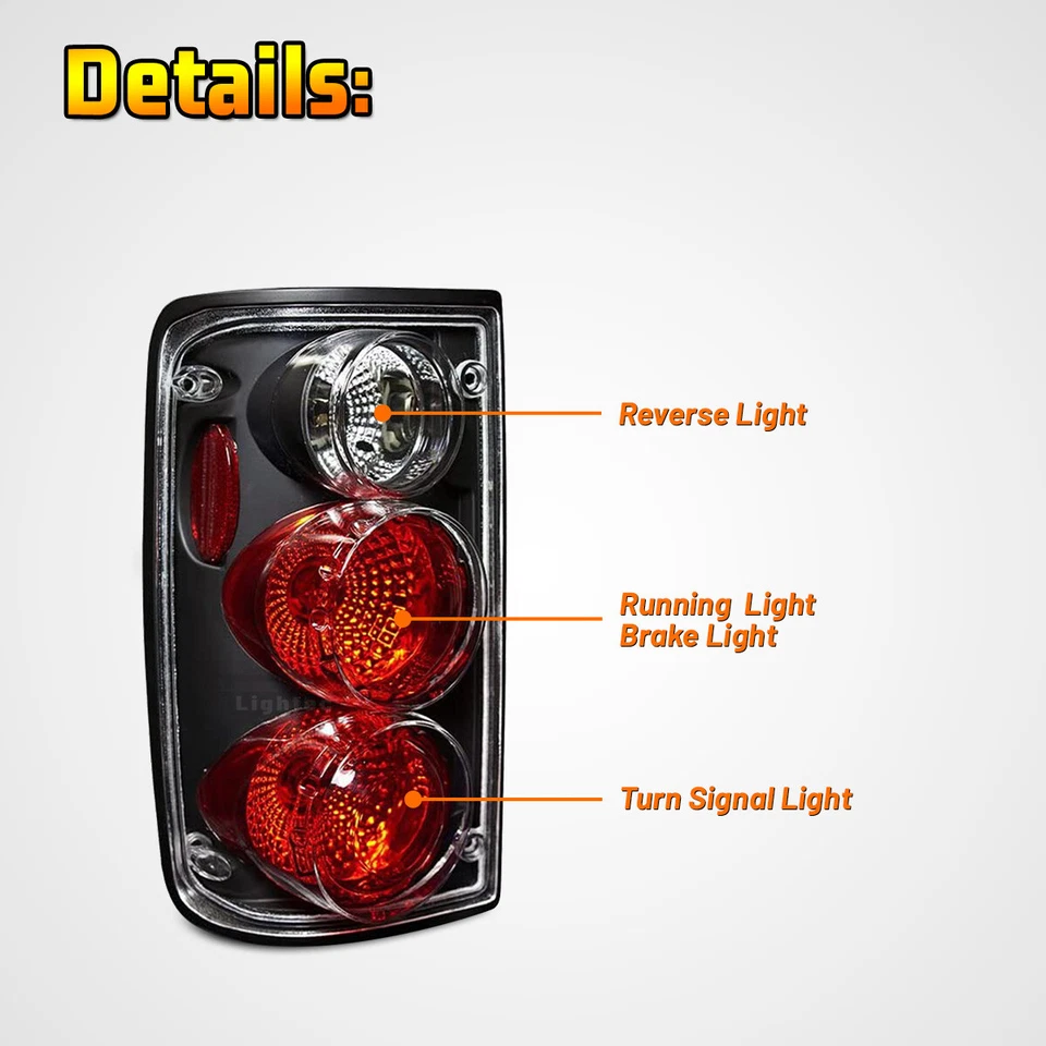 Tail Lights for 1989-1995 Toyota Pickup Truck Replacement Black Clear w/Bulbs - Image 2 of 4