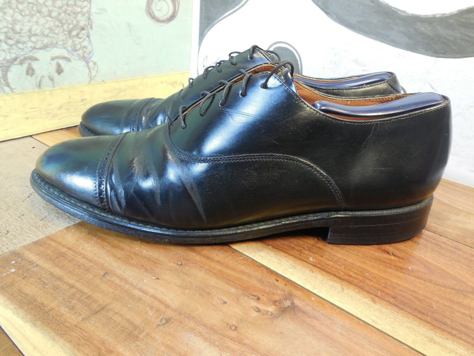 Bostonian Classics Black Leather Cap Toe Oxfords Men'… Gem
