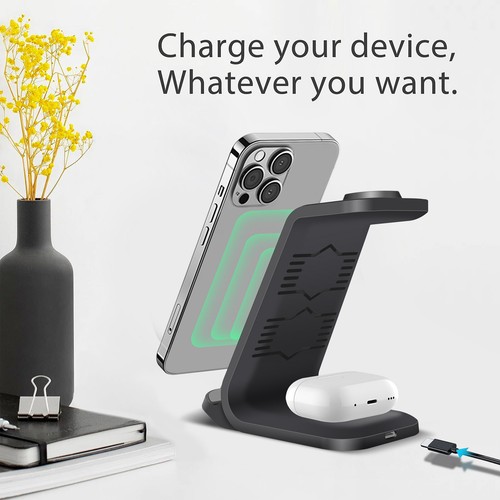 Wireless Charger Dock Charging Station 3 in 1 For Apple Watch S9 iPhone 15 13 14 - Picture 19 of 26