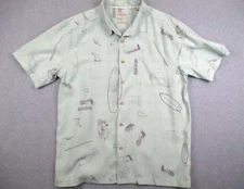 Quiksilver Mens Shirt Large Master Crafter Green Carpenter Tools Surfboards