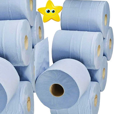 STAR SUPPLIES 48 x Blue Rolls Embossed 2 PLY Centrefeed Paper Wiper Roll Towels (8 Packs x 6 )