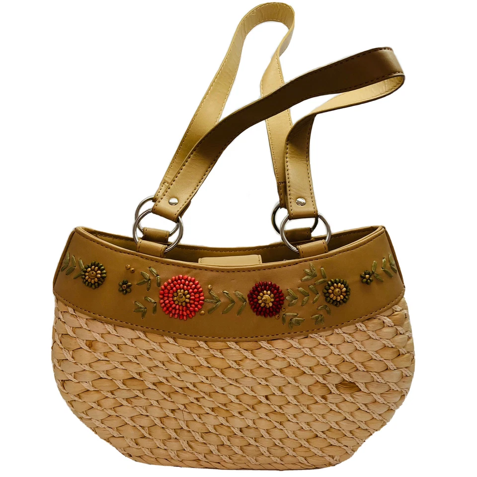 Цветочный украшенный бисером богемное сумочки дизайн соломы хлопок с подкладкой Дамская сумка - Изображение 2 из 4