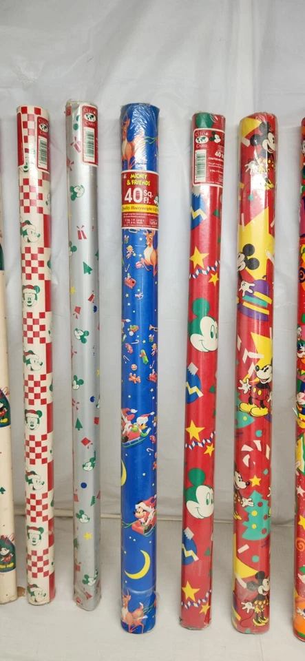 VTG Christmas Wrapping Paper Roll 9 Designs Disney Mickey Mouse 1980s to 90s NOS - Image 3 of 4